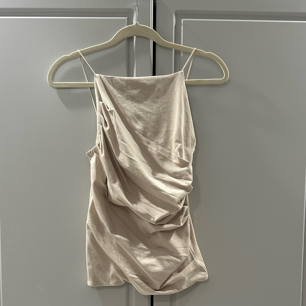 Zara Beige Ruched Asymmetric Camisole